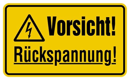 Aufkleber Warnung „Vorsicht Rückspannung!“ Hinweis Schild Folie selbstklebend, signalgelb | Größen wählbar Made in Germany, Größe: 12x20cm von MBS SIGNS