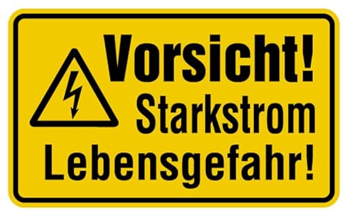 Aufkleber Warnung „Vorsicht! Starkstrom Lebensgefahr“ Hinweis Schild Folie selbstklebend, signalgelb | Größen wählbar Made in Germany, Größen Name: 12x20cm von MBS SIGNS