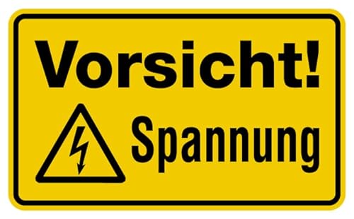 Aufkleber Warnung „Vorsicht! Spannung“ Hinweis Schild Folie selbstklebend, signalgelb | Größen wählbar Made in Germany, Größe: 24x40cm von MBS SIGNS