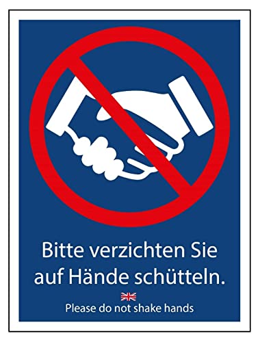 Aufkleber Warnung Hinweis"Hände schütteln vermeiden" Eintritt Hygiene Schild Folie Mehrsprachig EN/DE | Größe wählbar Made in Germany, Größe: 15x20 cm von MBS-SIGNS