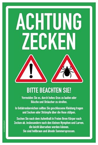 Aufkleber Warnung Hinweistafel "Achtung Zecken!" Schild Folie selbstklebend | Variante wählbar Made in Germany, Größe: Grün | 20x30cm von MBS SIGNS