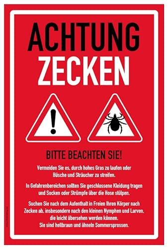 Aufkleber Warnung Hinweistafel"Achtung Zecken!" Schild Folie selbstklebend | Variante wählbar Made in Germany, Größe: Rot | 20x30cm von MBS SIGNS