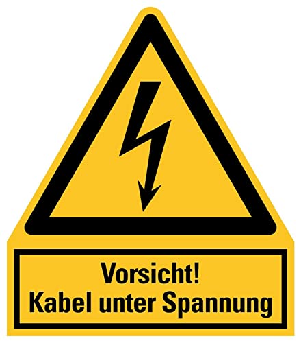 Aufkleber Warnung"Vorsicht Kabel unter Spannung" Warnschild Folie signalgelb ähnl. ISO 7010 | Größen wählbar Made in Germany, Größe: 105x123 mm von MBS-SIGNS