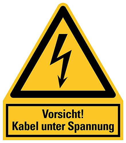 Aufkleber Warnung"Vorsicht Kabel unter Spannung" Warnschild Folie signalgelb ähnl. ISO 7010 | Größen wählbar Made in Germany, Größe: 210x245 mm von MBS-SIGNS