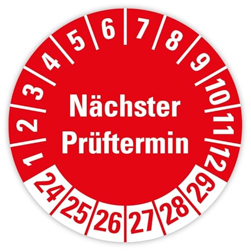 Mehrjahres Prüfplakette „Nächster Prüftermin 2024-2029“ Folie rot | Ø 20-40 mm Made in Germany, Größe: Ø 40 mm, Material: 50 Stück Mehrjahres Prüfplakette „Nächster Prüftermin 2024-2029“ Folie rot | Ø 20-40 mm Made in Germany, Größe: Ø 40 mm, Material: 50 Stück von MBS-SIGNS