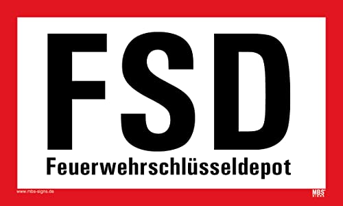 PP-Platte Schlüsselkasten Schlüsseldepot "FSK/FSD" Feuerwehr Hinweis Schild | 100x60mm Variante wählbar, Größen Name: FSD (Text) von MBS-SIGNS