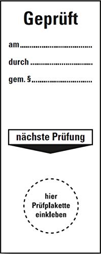 Prüfetikett Plakette "Geprüft am, durch, gemäß § - nächste Prüfung" | Etikett Folie Aufkleber 100x40mm Made in Germany, Größe: 1 Stück von MBS-SIGNS