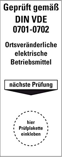 Prüfetikett Plakette"Geprüft gemäß DIN VDE 0701-0702 Ortsveränderliche elektrische Betriebsmittel" | Etikett Folie Aufkleber 100x40mm Made in Germany, Größe: 100 Stück von MBS-SIGNS