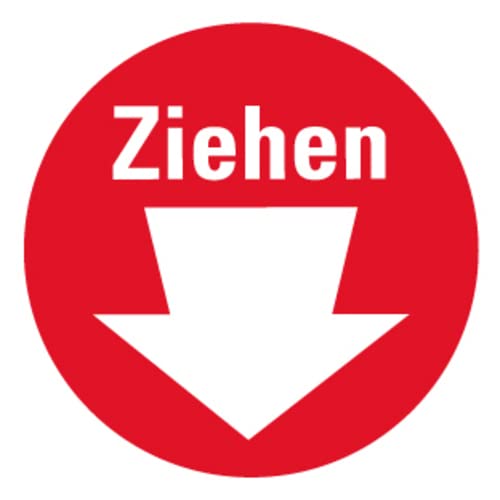 Tür-Aufkleber Pfeil Symbol"Ziehen Text" Schild Folie selbstklebend rot | Ø5-30cm Made in Germany, Größe: Ø10 cm von MBS-SIGNS