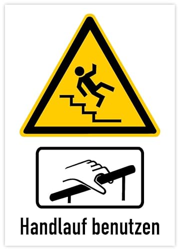 Warnaufkleber „Sturzgefahr auf Treppe – Bitte Handlauf benutzen“ | Hochwertige Sicherheitshinweise in verschiedenen Größen, Größen Name: 21x,29,7 von MBS-SIGNS