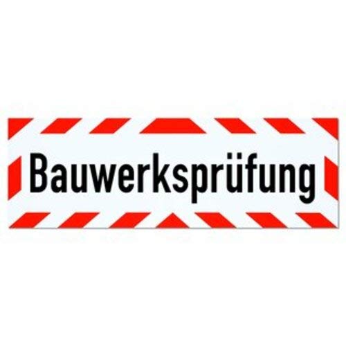 Warnaufkleber Bauwerksprüfung Warnhinweis Baustelle Schild Folie 35x10 / 42x10 / 45x15 / 65x20cm Made in Germany, Größe: 65x20 cm von MBS-SIGNS