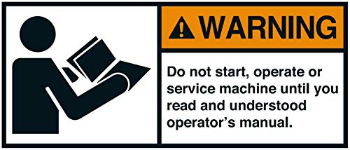 Warnaufkleber Warning Do not Start, Operate or Service Machine Until You Read and Understood Operator´s Manual. ENGL. Schild Folie 35x80 / 45x100 / 70x160mm Made in Germany, Größe: 45x100 mm von MBS-SIGNS