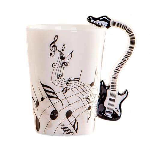 MBSM Kaffeetasse in Form einer E-Gitarre, 240 ml Gitarrenförmige Kaffeetasse, kreative Kaffeetasse, interessante Kaffeetasse, süße Wassertasse, Kaffeetasse zum Verschenken (schwarze E-Gitarre) von MBSM