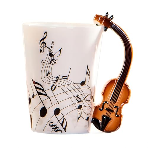 Keramiktasse mit Griff, 240 ml, Kaffeetasse in Geigenform, interessante Kaffeetasse, süße Wassertasse, Kaffeetasse zum Verschenken, Geschenkidee (Violine) von MBSM