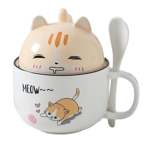 MBSM Kreative Tasse,Katze,Cartoon-Tier, Keramik, Shiba,Paar, Keramiktasse, Heimdekoration, Glas, Frühstück, Milchtasse mit Deckel, Geschenke für Frauen, Freunde, Kinder von MBSM