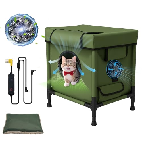 Kühlendes Katzenhaus für den Sommer im Freien - Haustier Kühlbett mit Kühlventilator für draußen Wetterfest und Wasserdicht Katzenhaus Kühlendes Katzenhaus für den Sommer im Freien - Haustier Kühlbett mit Kühlventilator für draußen Wetterfest und Wasserdicht Katzenhaus von MBVOICO