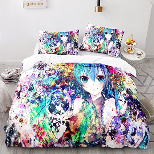 Anime Bettwäsche 155x220 Animation Zweidimensionale Otaku Anime-Fan Kinder Bettbezug Set 3D Druck Bedding Bettwäsche Set 3 Teilig weich Bettbezüge Bettbezug 2 Kissenbezug 80x80cm mit Reißverschluss von MBWLKJ