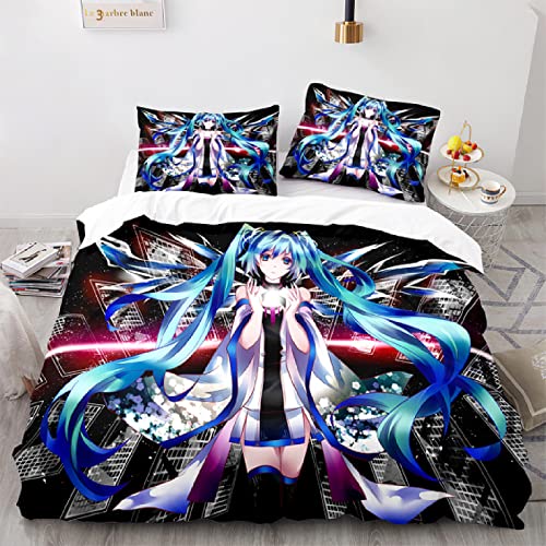 Anime Bettwäsche 200x200 Animation Zweidimensionale Otaku Anime-Fan Kinder Bettbezug Set 3D Druck Bedding Bettwäsche Set 3 Teilig weich Bettbezüge Bettbezug 2 Kissenbezug 80x80cm mit Reißverschluss von MBWLKJ