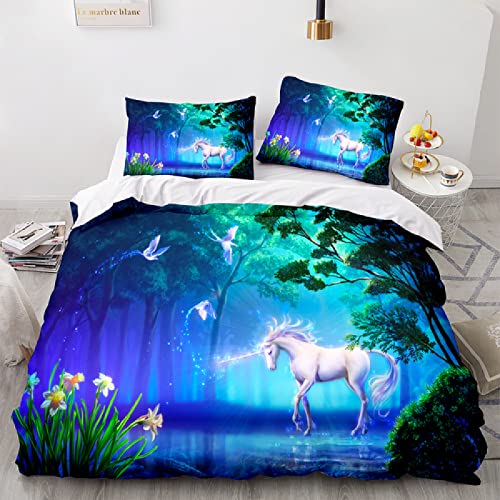 Bettwäsche 135x200 Einhorn Tier Pferd Flügel fliegen Muster Bettbezug Set 3D Druck Bedding Bettwäsche 3 Teilig Bettbezüge Hohe Dichte Mikrofaser Bettbezug 2 Kissenbezug 80x80cm mit Reißverschluss von MBWLKJ