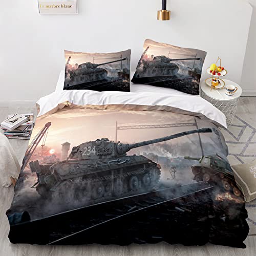 Bettwäsche 135x200 Panzer Krieg Panzerwagen Tank Militärfan Bettbezug Set 3D Druck Bedding Bettwäsche 3 Teilig Bettbezüge Hohe Dichte Mikrofaser Bettbezug 2 Kissenbezug 80x80cm mit Reißverschluss von MBWLKJ