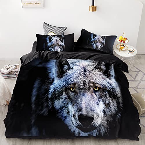 Bettwäsche 135x200 Realistisches Tier Wolf Gesicht Kinder Bettbezug Set 3D Druck Bedding Bettwäsche 3 Teilig Bettbezüge Hohe Dichte Mikrofaser Bettbezug 2 Kissenbezug 80x80cm mit Reißverschluss von MBWLKJ