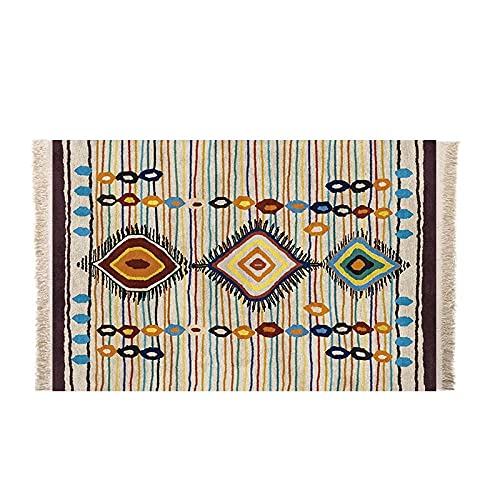 Ethnische Blumen Teppich Quasten Flur Waschbar Baumwollteppich Retro Teppich Marokkanische Baumwolle Vintage Teppiche Quasten für Küche, Wohnzimmer, Keller, Badezimmer（80x130cm） von MBWLKJ