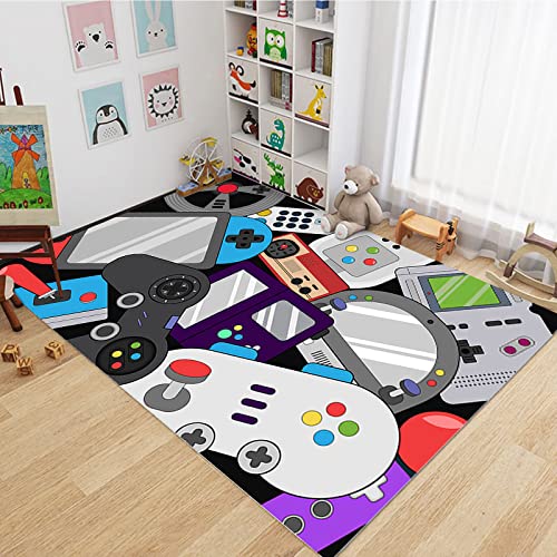 Kurzflor Teppich 3D Teppich Gamepad Teppich Matten Home TüR FußMatten rutschfeste Kinderteppich Spielcontroller Spieler Muster FüR Schlafzimmer Flur Wohnzimmer Boden Teppich （100x150cm） von MBWLKJ