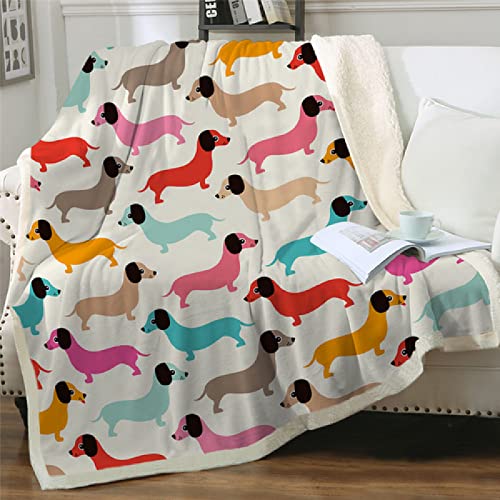 Kuscheldecken Cartoon Tier Haustier Dackel Wohndecken 150x200 Dicke kuscheldecke Winter warm sofadecken Flauschige Vlies Decke Flanell Bettdecke Schlafdecke Blanket für Erwachsene Kinder von MBWLKJ