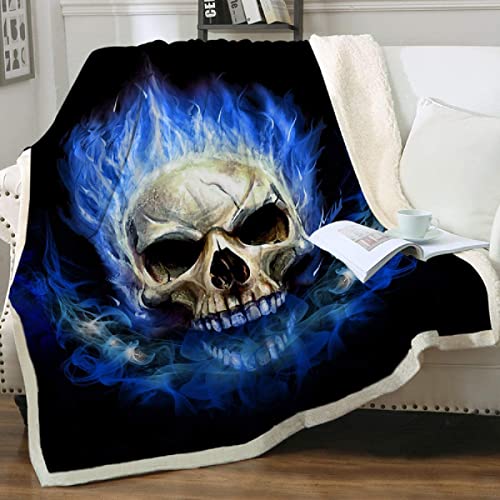 Kuscheldecken Gothic Rose Skelett Totenkopf Sherpa Wohndecken 150x200 cm Dicke Decke Winter warm Sofadecken Vlies Decke Skull Motiv Flanell Bettdecke Schlafdecke für Erwachsene Kinder von MBWLKJ