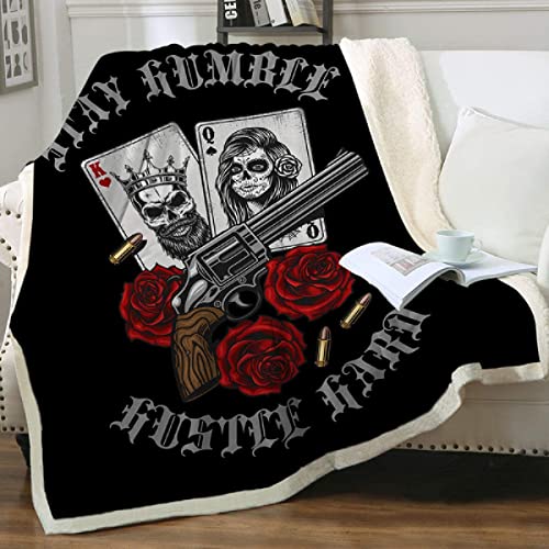 Kuscheldecken Gothic Rose Skelett Totenkopf Sherpa Wohndecken 150x200 cm Dicke Decke Winter warm Sofadecken Vlies Decke Skull Motiv Flanell Bettdecke Schlafdecke für Erwachsene Kinder von MBWLKJ