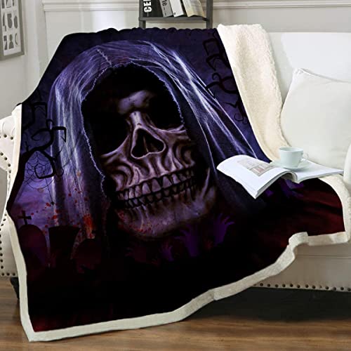 Kuscheldecken Gothic Rose Skelett Totenkopf Sherpa Wohndecken 150x200 cm Dicke Decke Winter warm Sofadecken Vlies Decke Skull Motiv Flanell Bettdecke Schlafdecke für Erwachsene Kinder von MBWLKJ