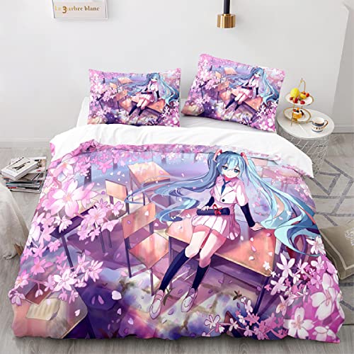 MBWLKJ Anime Bettbezug Set 200x200 Animation Zweidimensionale Otaku Anime-Fan Kinder Bettwäsche 3D Druck Bettwäsche Set 3 Teilig Komfortabel weich Bettbezüge 2 Kissenbezug 80x80cm mit Reißverschluss von MBWLKJ