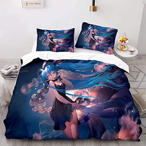 MBWLKJ Bettwäsche 135x200 Anime Pretty Girl Jugendliche und Anime Fan Kinder Bettbezug Set 3D Druck Bettbezüge Set 3 Teilig Mikrofaser weich Bettbezug 2 Kissenbezug 80x80cm mit Reißverschluss von MBWLKJ