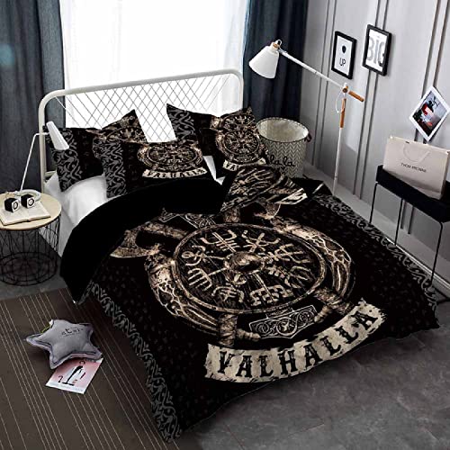 MBWLKJ Wikinger Bettwäsche 155x220 Mythologie Pirat Waffe Schild Rune Kinder Bettbezug Set 3D Druck Bedding Bettwäsche Set 3 Teilig weich Bettbezüge Bettbezug 2 Kissenbezug 80x80cm mit Reißverschluss von MBWLKJ