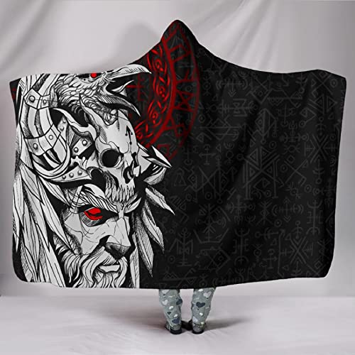 Mit Kapuze Decken Das Auge des Odin Wikinger Piraten Krähe Nordisch Mythologie Totem Kapuzendecke Flauschige Sherpa TV Decke Sofadecken Warmer Winter Kapuzen Kuscheldecke Flanell Fleecedecke（150x200） von MBWLKJ