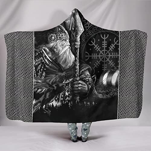 Mit Kapuze Decken Das Auge des Odin Wikinger Piraten Krähe Nordisch Mythologie Totem Kapuzendecke Flauschige Sherpa TV Decke Sofadecken Warmer Winter Kapuzen Kuscheldecke Flanell Fleecedecke（150x200） von MBWLKJ