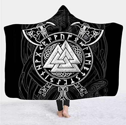 Mit Kapuze Decken Keltisch Odins Raben Wikinger Piraten Krähe Nordisch Mythologie Totem Kapuzendecke Flauschige Sherpa TV Sofa Decken Warmer Winter Kapuzen Kuscheldecke Flanell Fleecedecke（150x200） von MBWLKJ