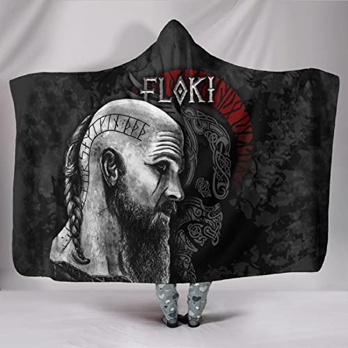 Mit Kapuze Decken Raben Wikinger Warrior Piraten Krähe Nordisch Mythologie Totem Kapuzendecke Flauschige Sherpa TV Sofa Decken Warmer Winter Kapuzen Kuscheldecke Flanell Fleecedecke（150x200） von MBWLKJ
