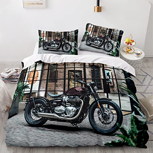 Motorrad Bettwäsche 135x200 Fahrer Motorräder Langlauf Rennen Bettbezug 3D Druck Bedding Bettwäsche Set 3 Teilig Bettbezüge Hohe Dichte Mikrofaser Bettbezug 2 Kissenbezug 80x80cm mit Reißverschluss von MBWLKJ