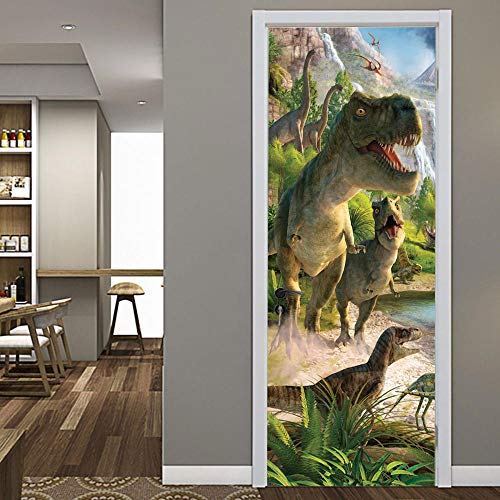 Türtapete selbstklebend TürPoster 3D Bewirken Dinosaurier Tyrannosaurus Rex Tür verschönern mit Türfolie Poster Tapete Abnehmbar Wandtapete für Wohnzimmer Küche Schlafzimmer Badezimmertür 90x200cm von MBWLKJ