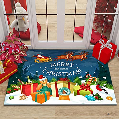 Weihnachten Fußmatten, Weihnachten rutschfeste Badematte, Weihnachtsteppich, rutschfest Waschbar Weihnachtsteppich für Wohnzimmer, Schlafzimmmer, Badezimmer Teppich, 80 x 120 cm von MBWLKJ