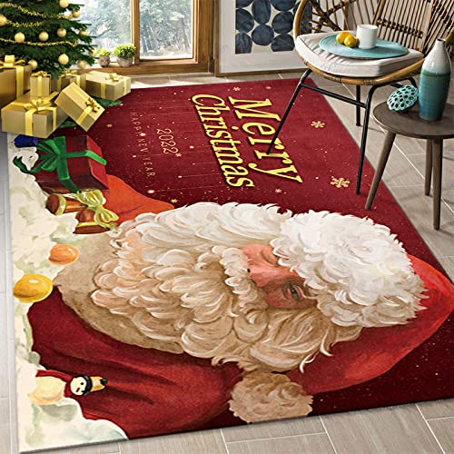 Weihnachten Teppich Anti Rutsch Fußmatten rutschfeste Weihnachten Deko Merry Christmas Badematte Teppich Für Küche Wohnzimmer Tür (Teppich 120x160 cm) von MBWLKJ