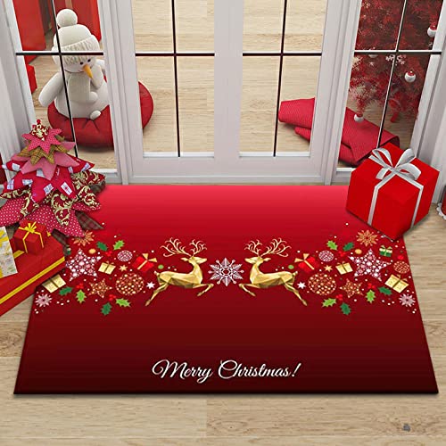 Weihnachtsteppich 3D Boden Teppich Kristall Samt gewebe rutschfeste Gummirückseite Saugfähiger Badteppich Home Kitchen Floor Mat Deko Wohnzimmer Schlafzimmer Weihnachtsmann Schneemann ( 80x160 cm) von MBWLKJ