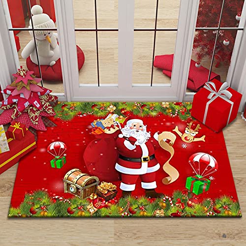 Weihnachtsteppich 3D Boden Teppich Kristall Samt gewebe rutschfeste Gummirückseite Saugfähiger Badteppich Home Kitchen Floor Mat Deko Wohnzimmer Schlafzimmer Weihnachtsmann Schneemann ( 80x160 cm) von MBWLKJ