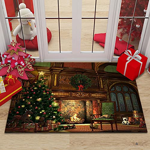 Weihnachtsteppich Matten, Weihnachten Home Tür Fußmatten, Gedruckt Teppich, rutschfeste Fußmatte Weihnachtsmuster, für Schlafzimmer, Flur Wohnzimmer Boden, Küche Badezimmer Teppich（50x80 cm） von MBWLKJ