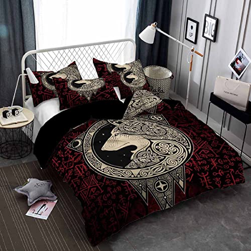 Wikinger Bettwäsche 135x200 Mythologie Wolf Fenrir keltischer Knoten Kinder Bettbezug Set 3D Druck Bedding Bettwäsche Set 3 Teilig weich Bettbezüge Bettbezug 2 Kissenbezug 80x80cm mit Reißverschluss von MBWLKJ