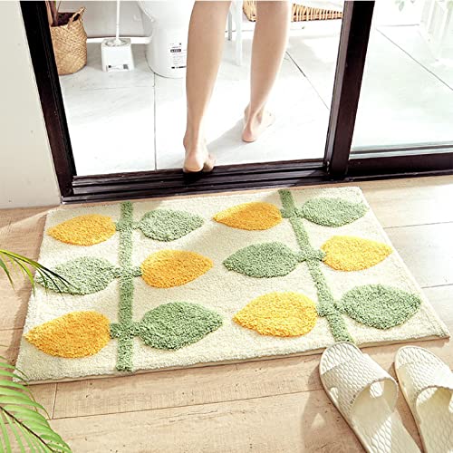 MBWLKJ rutschfeste Hochflor Badteppiche 50 x 80 cm Cartoon Zitrone Badematte Waschbar Badezimmerteppich mit hoher Hydroskopizität Super weich Bad Teppich für Badewanne Dusche Badezimmer Fußabtreter von MBWLKJ