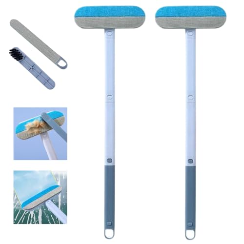 2er-Pack Tierhaarentferner Bürste mit 60 cm Griff (bis 92 cm verlängerbar)| Katzenhaarentferner | Hundehaarentferner | Fusselentferner für Sofa, Auto, Teppich, Kleidung | auch für Glas & Fliegengitter von MC-Hotfire