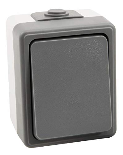 McPower Wechselschalter Secure IP44 | Aufputz-Schalter für Feuchtraum | 250V~/10A | grau, spritzwassergeschützt, hellgrauer Rahmen, dunkelgraue Wippe von McPower