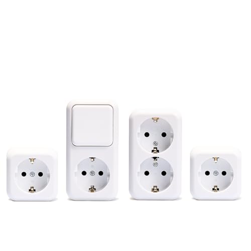 MC POWER Aufputz Steckdosen Schalter Set 4-teilig | Finery Garage | 2x Einzelsteckdose, 1 x Doppelsteckdose, 1x Wechselschalter Steckdosen Kombination (vertikal) für innen, weiß von McPower